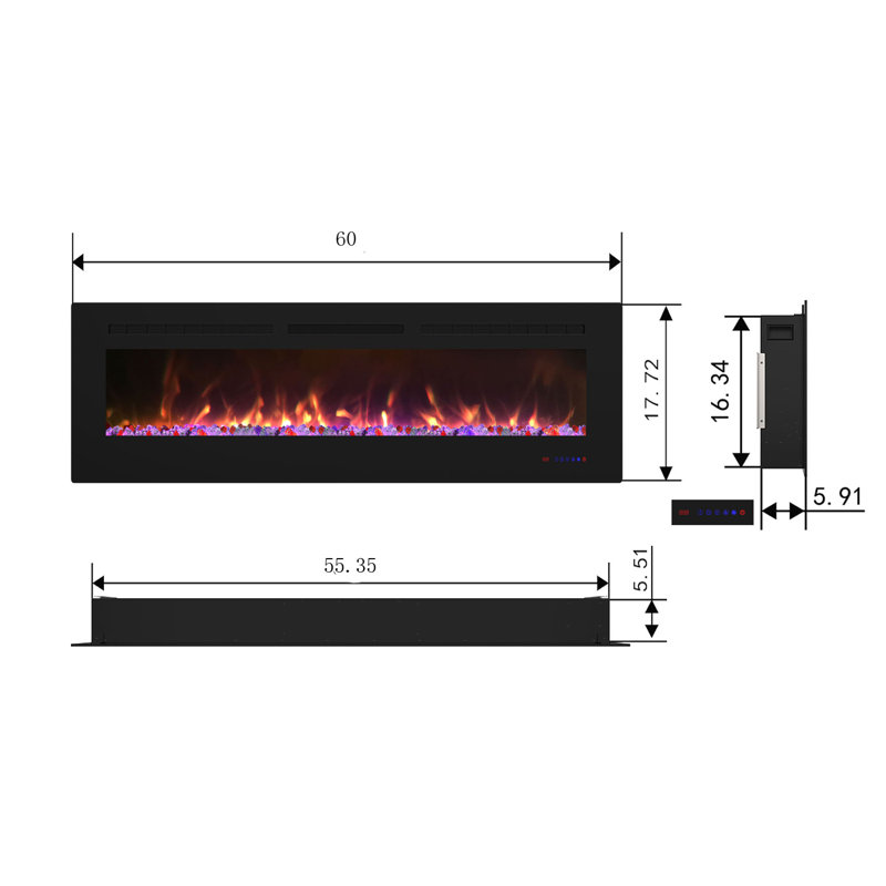 Mcguigan Black Electric Fireplace with 5100 BTU, 17.72" H x 60" W x 5.51" D