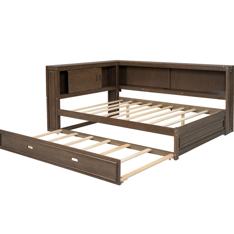Lit de jour en bois antique avec espace de rangement, lit gigogne de conception classique