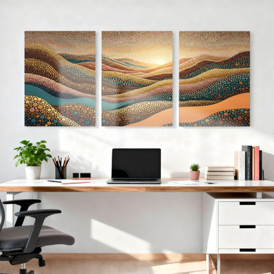 Abstrait à pois sur toile tendue sur toile, ensemble de 3 reproductions de peinture à l'huile pour salon