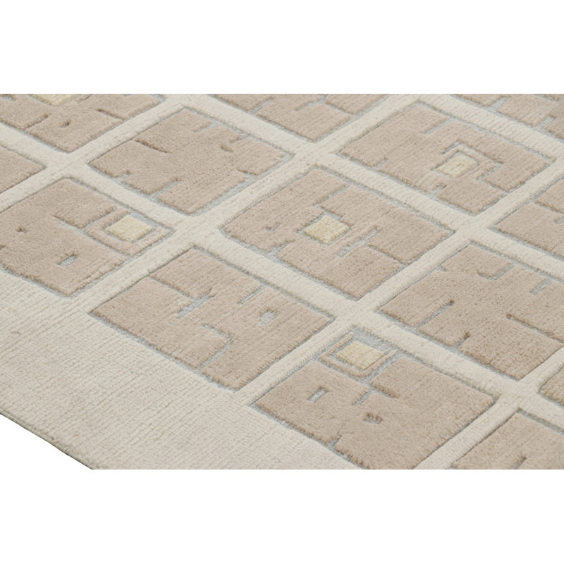 Art Deco Hand Knotted Wool Geometric Area Rug, Rectangle 5' x 8'