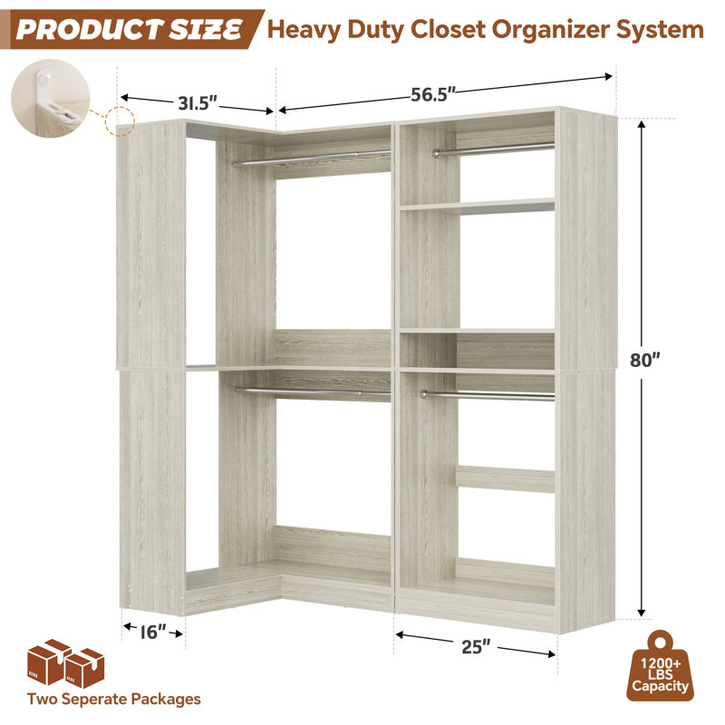 Freestanding Closet Organizer System, Washed Oak