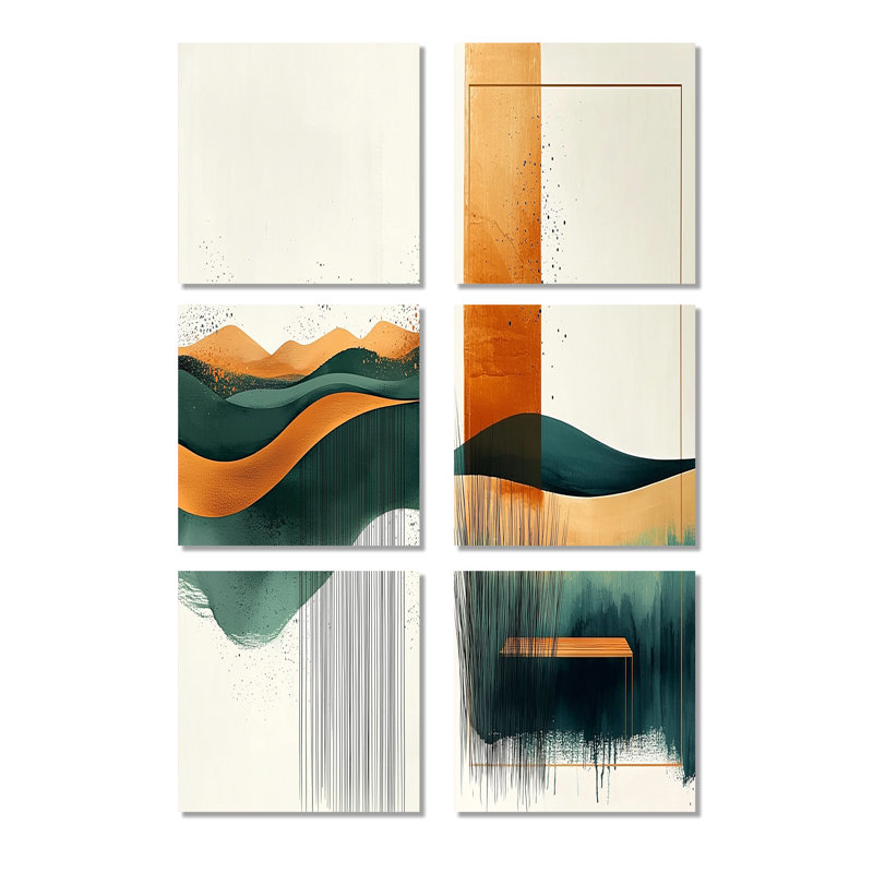 «Brown Minimalist Tranquility Meadow», ensemble de 6 décorations murales pré, Toile tendue, Ne s’applique pas