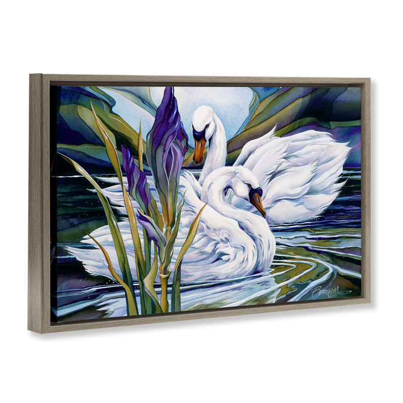 Cadre flottant Swans with Abstract Pond Ripples, design par Jody Bergsma, Cadre flottant orme Montalcino, H 21 po x l 31 po