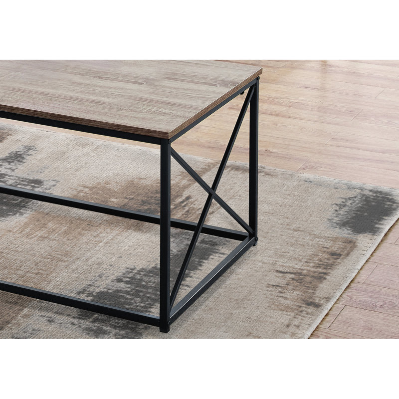 Table taupe pour sous-sol - 3 pièces, métal noir, surface lisse pour salon moderne 3 pièces: plateau en stratifié