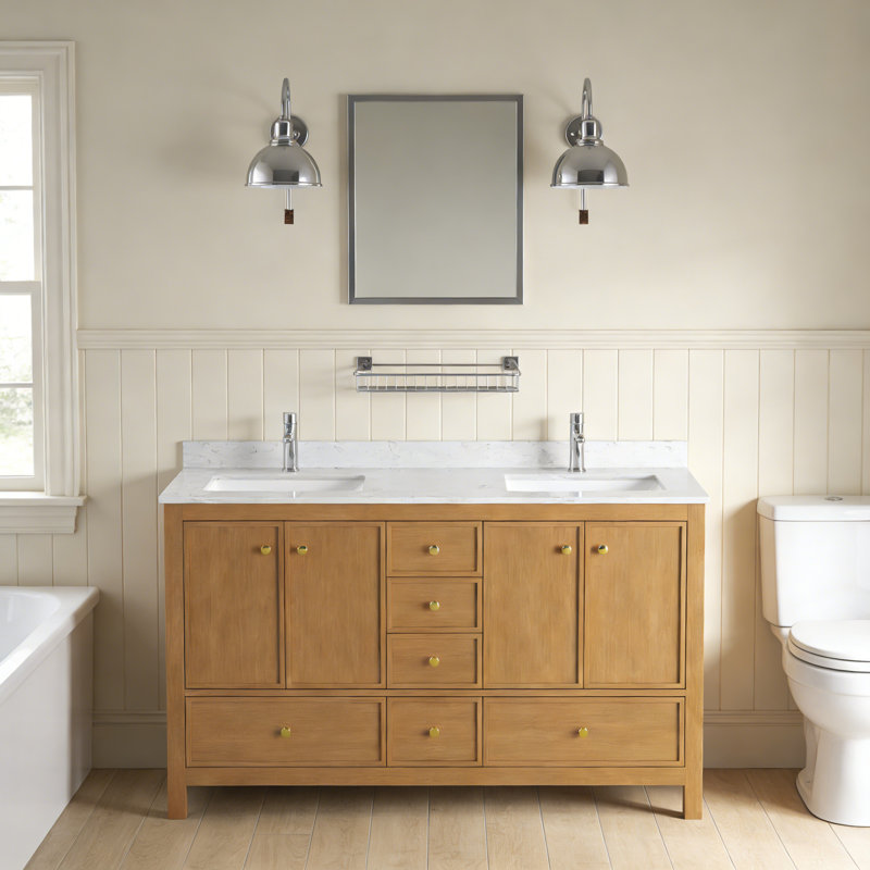 60" Bathroom Vanity with Storage, Oak