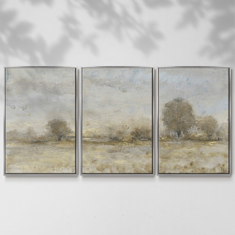 «Late Harvest I», reproduction sur toile 3 pièces, H 24 po x l 48 po x P 2 po, Encadrement argenté