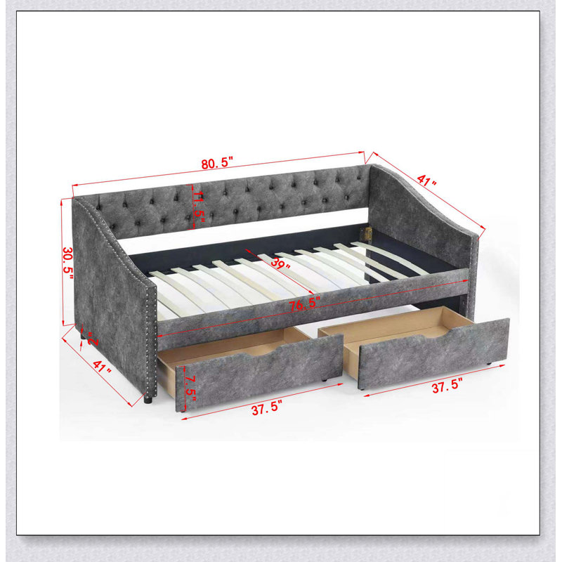 Daybed With Drawers, Upholstered Tufted Sofa Bed With Buttons