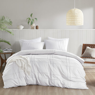 Harris White Soft Washed Pinch Pleated 3-Piece Full Duvet Cover Set