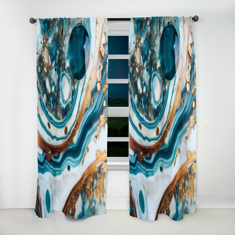 Darielle - Ocean Marble Hald Circle Abstract I - Rideau en marbre abstrait - Velours obscurcissant - 1 panneau