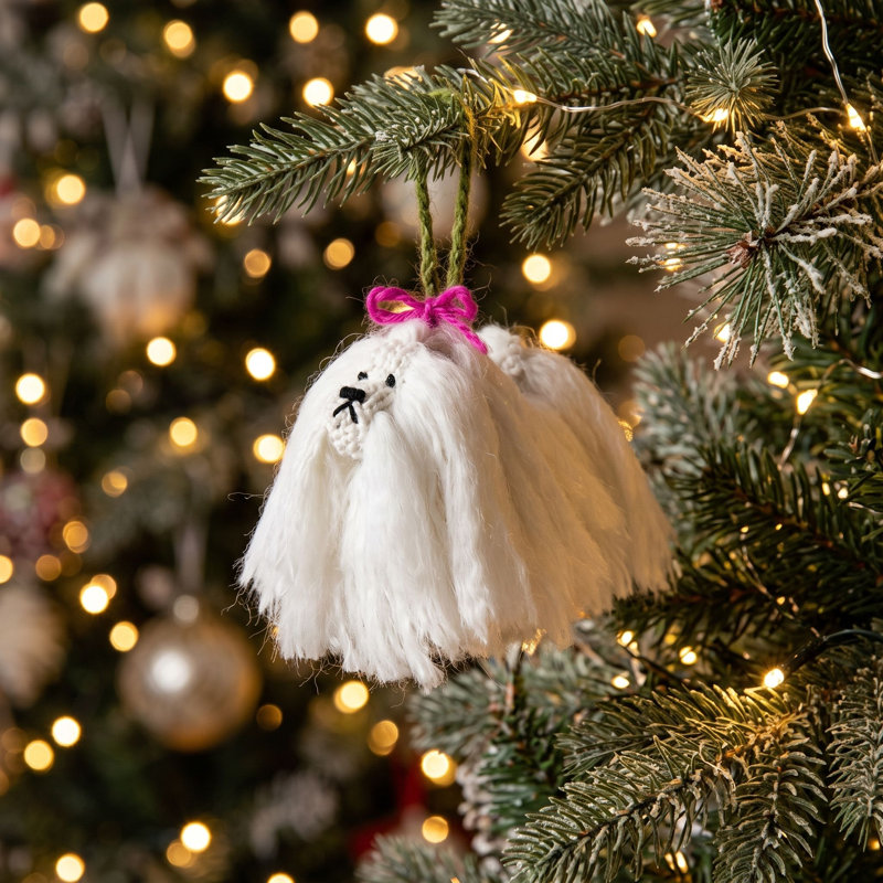 Ornement de Noël maltais tricoté à la main pour chien
