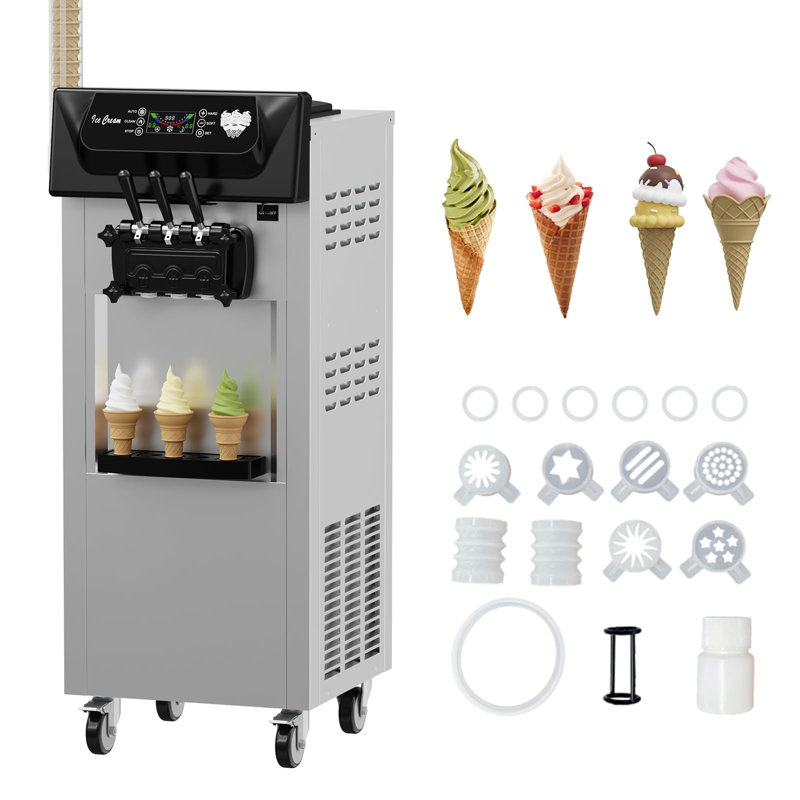 Machine à crème glacée commerciale 2200W - 5,8 à 8 gallons par heure, saveur 2 + 1, autonettoyant, distributeur de trémie 2 x 7 L pour utilisation commerciale