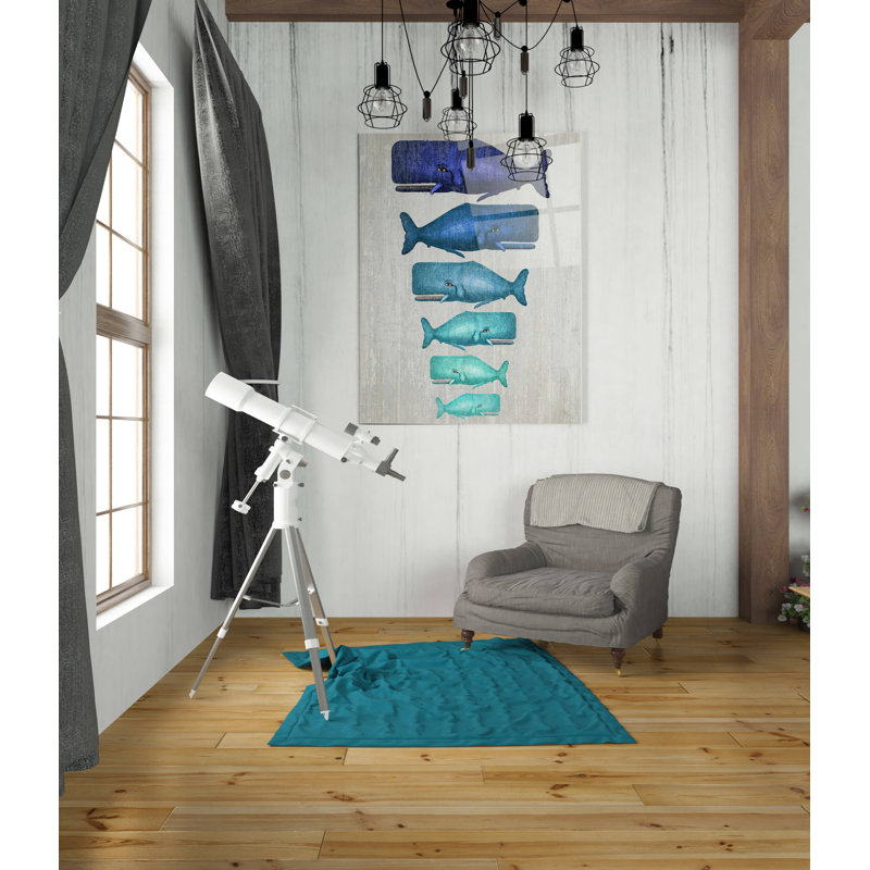 «Whale Family Blue On White» par Fab Funky - impression non encadrée, H 36 po x l 24 po x P 0,2 po