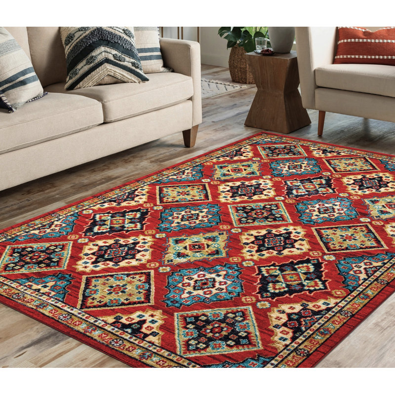 Tapis rouge lavable et antidérapant Lyanne, Rectangle 7 pi 10 po x 10 pi