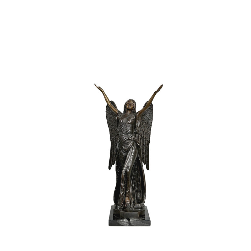 Bronze Small Standing Angel with Marble Base Sculpture