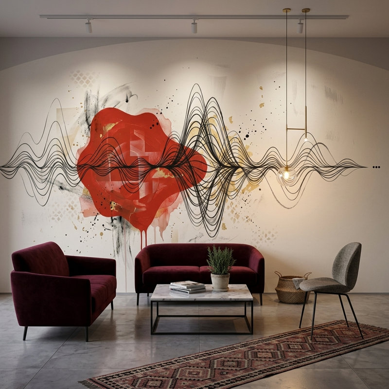 Papier peint abstrait à motif abstrait cœur multicolore Soundwave Lines, 160 po x 108 po, Non tissé
