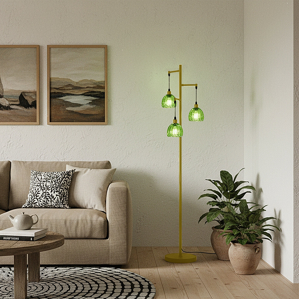 175cm Gold Pole Polished Torchiere Floor Lamp with USB and Outlet