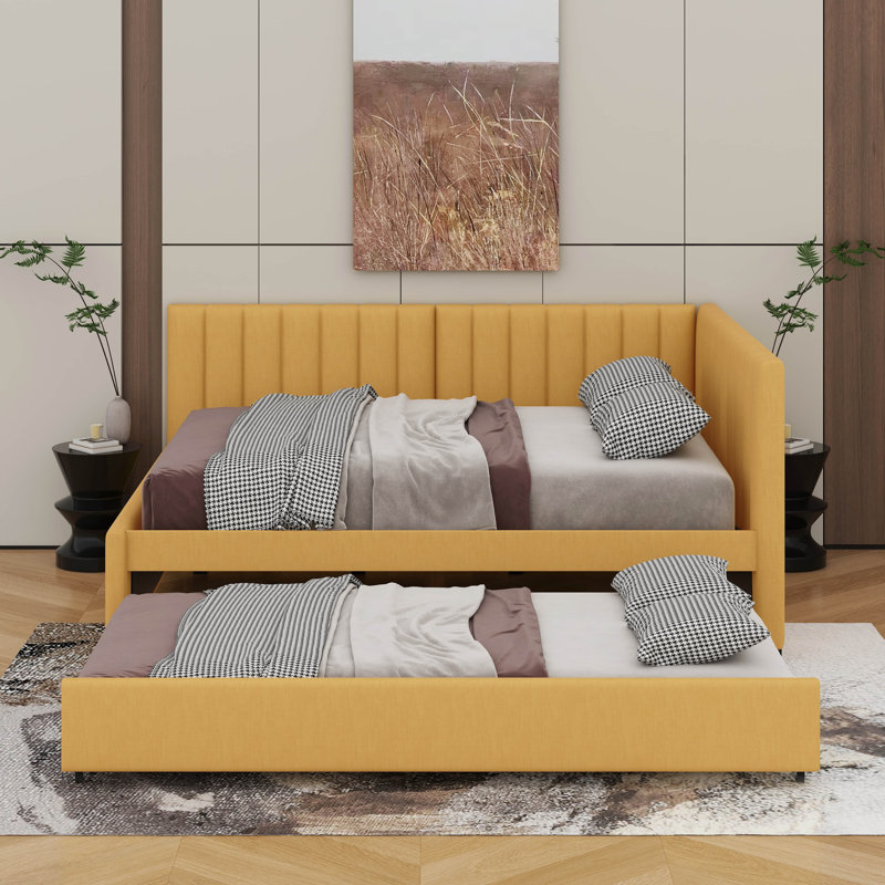 Full Size Upholstered Daybed With Trundle, Yellow