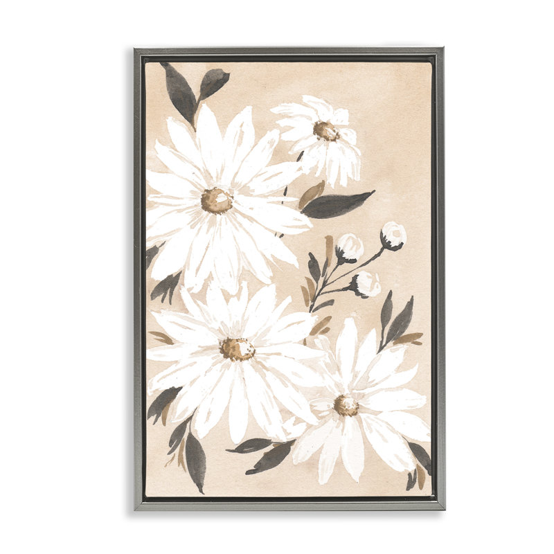 Toile flottante encadrée «Mute Neutral Daisies» par Amanda Cook, H 31 po x l 21 po, Cadre flottant gris lustré