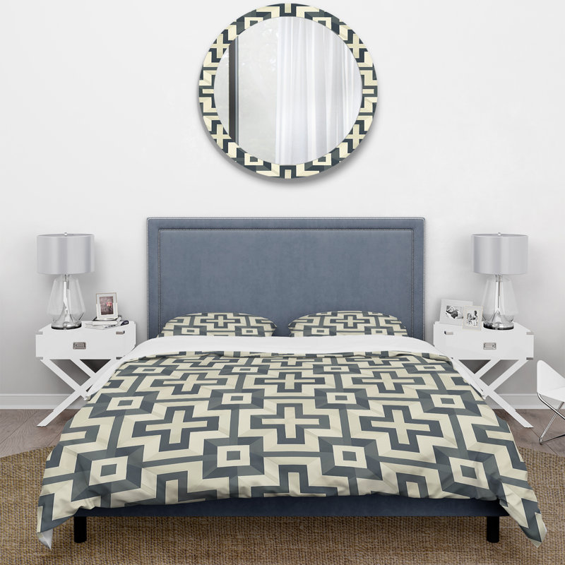 Ensemble de housse de couette gris beige Midcentury Maze I - Midcentury Maze