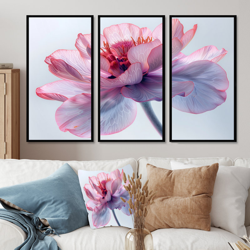 Rose, blanc, souci chaud, photo, souci, ensemble d'art mural, Toile avec cadre flottant noir, H 28 po x l 36 po x P 1 po