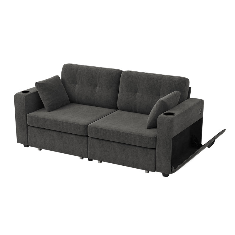 Canapé modulaire moderne à 3 places, canapé en chenille avec port USB et porte-gobelet, facile à installer, Gris