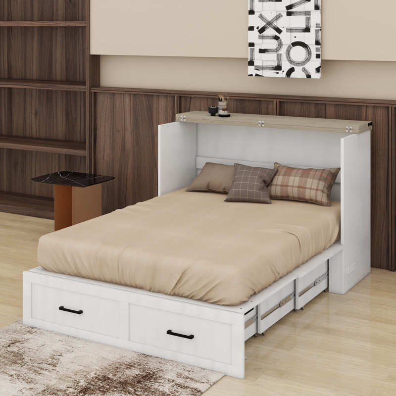 Grand lit escamotable avec station de charge, Blanc