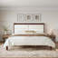 Structure de lit plateforme en bois massif avec tête de lit tapissier en velours beige-1621978457-1621978456
