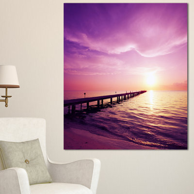Coastal Canvas Wall Art, Purple Seashore Boardwalk Photography Print - Boardwalk in Purple Seashore