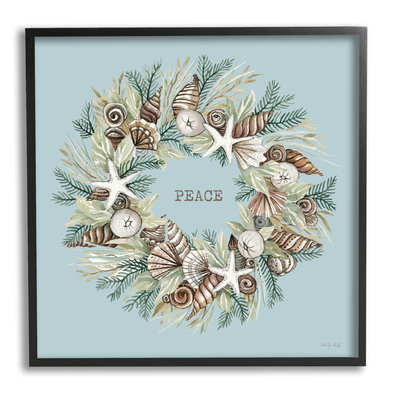 Couronne de paix côtière des fêtes at-145, Giclée encadrée noir minuit, H 12 po x l 12 po x P 1,5 po