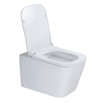 Yingze Elongated Wall Hung Toilet, 1.6 GPF High Efficiency Flush, Rimless Design with Soft Close Seat, Adjustable Height, White