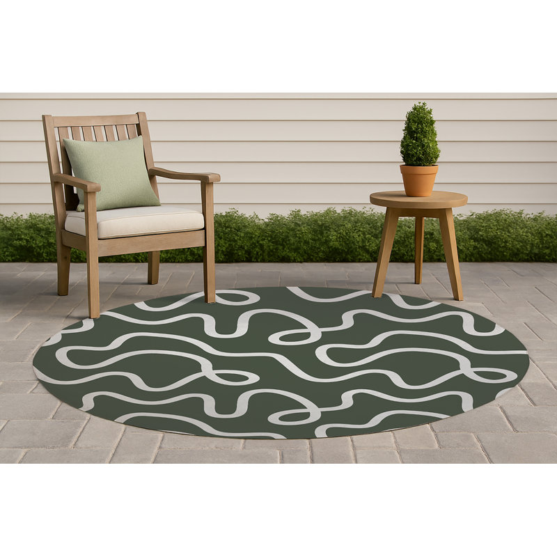 Squig Non-Slip Outdoor Rug, Round 5'
