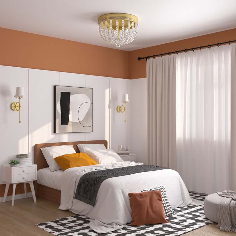 3-light Bedroom Crystal Cage Steel Dimmable Flush Mount UL Certified