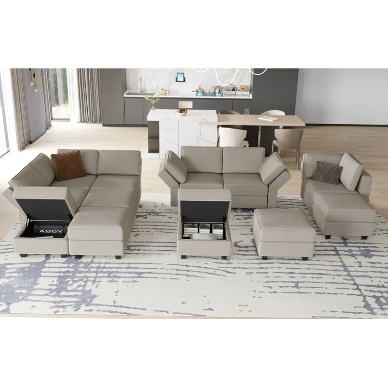 Wylodene 9-Piece Reversible Modular and Standard Velvet Sectional with Storage , Gray Velvet