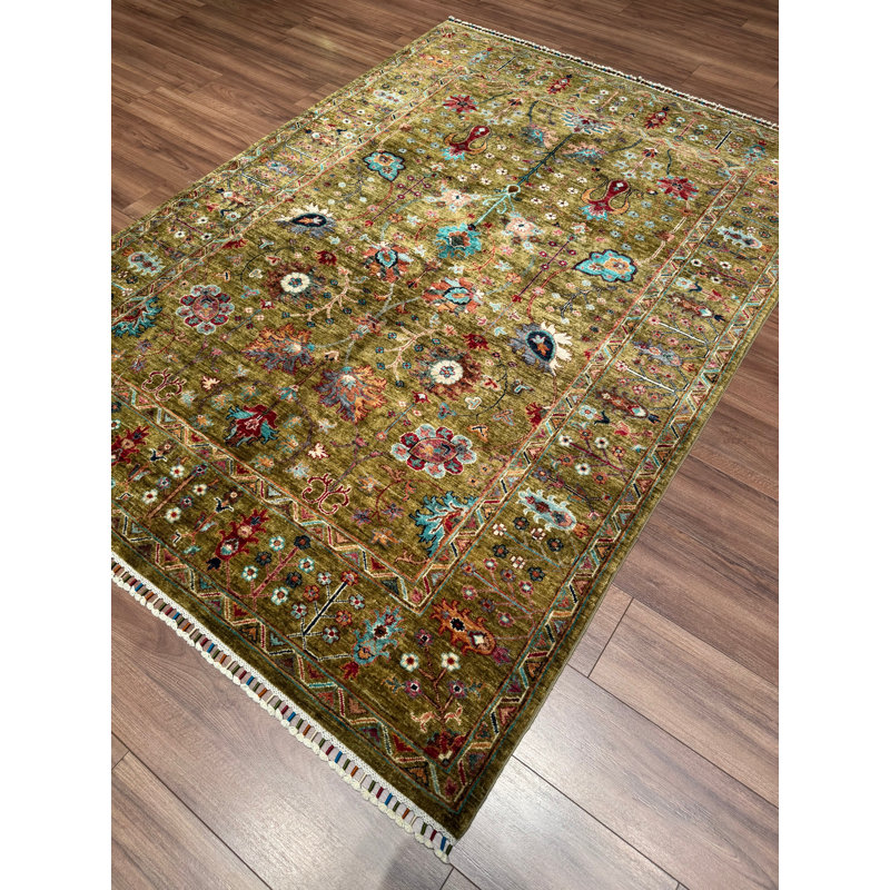 Tapis vert en laine et coton noué à la main Original Original