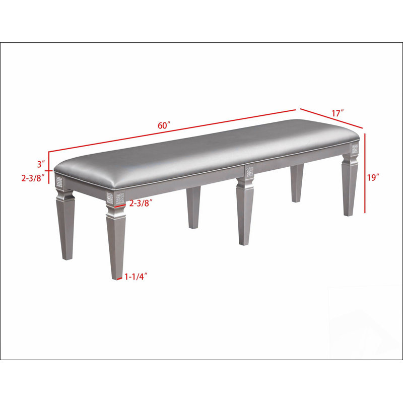 1-Pc Modern Glam Long Bench Upholstered Seat Sparkling Embellishments Silver  Finish Furniture Bedroom Living Room Dining Room