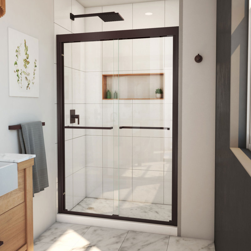 Duet Plus 44" - 48" W x 72" H Double Sliding Semi-Frameless Shower Door, Oil Rubbed Bronze