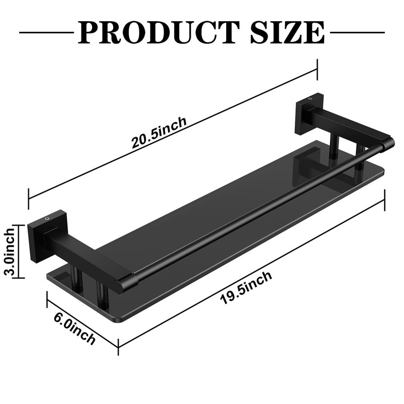 Glass Shelf For Bathroom,Bathroom Shelves With Towel Bar, Tempered Glass Shelves With Stainless Steel Towel Holder For Wall Shelf Sink Over Toilet.(Matte Black)