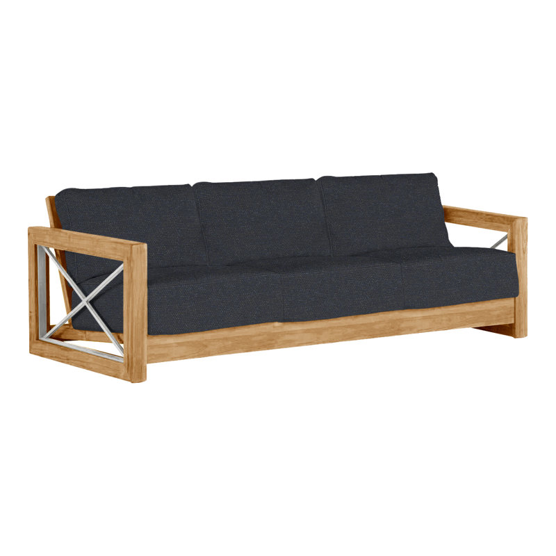 Canapé d'extérieur en teck Malta Malta, Teck naturel, Pas de passepoil + bourre standard, Perigold ‑ jeu bleu marine