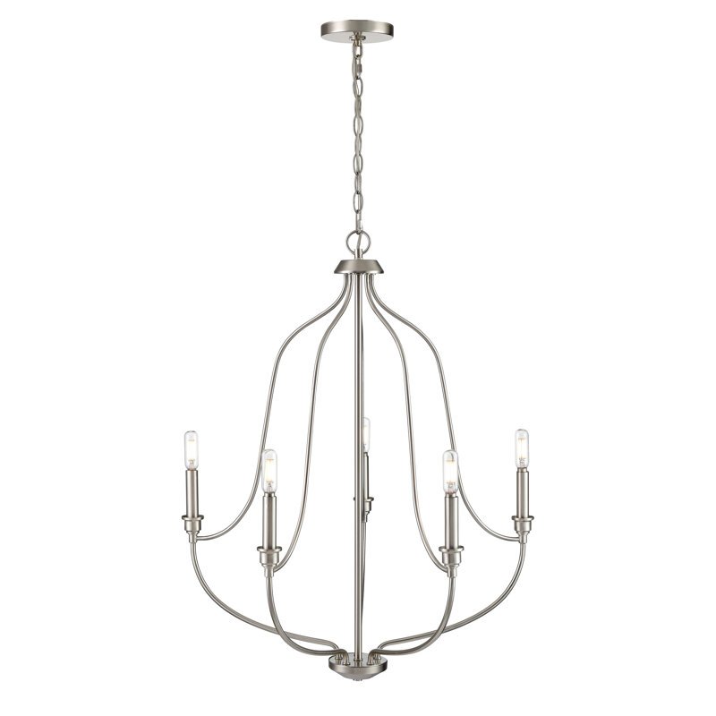 5 lumières 25 po Lustre noir mat, Nickel brossé