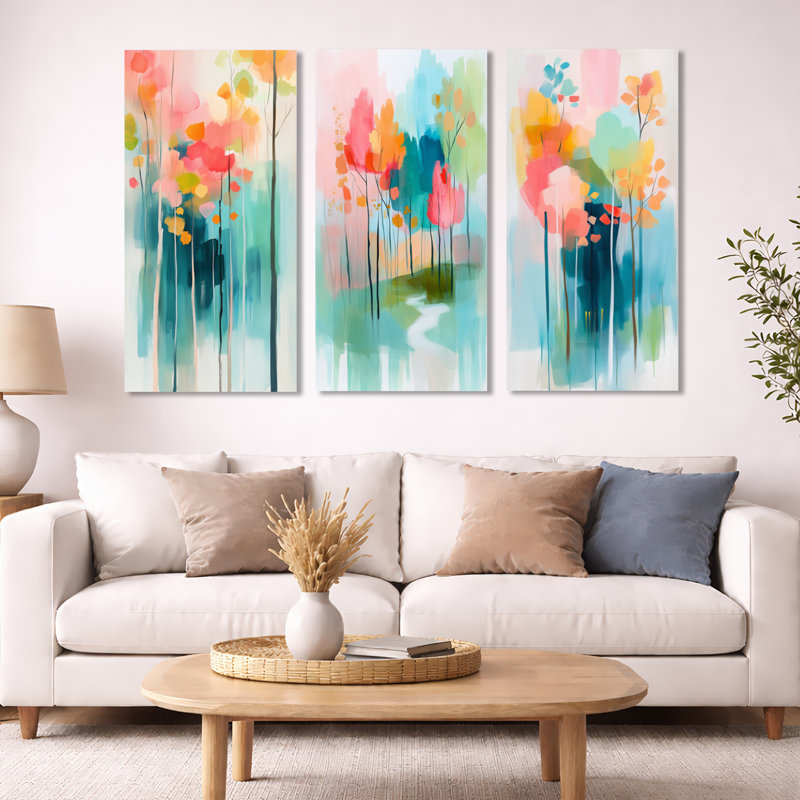 Décoration murale colorée 3 pièces, 40" H x 60" W, Toile tendue