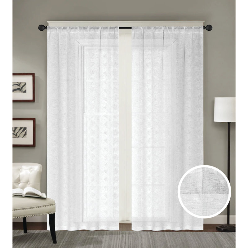 Benecia Textured Sheer Rod Pocket Panel Pair, White