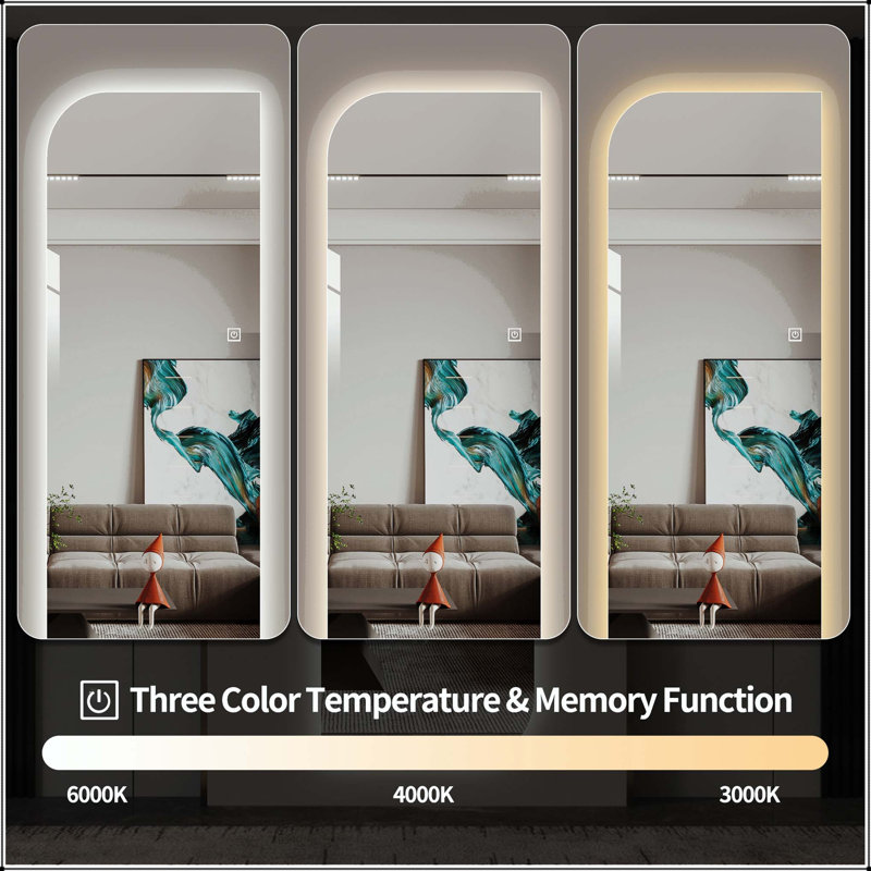 LED Full Length Wall Mirror with Irregular Shape and 3-Color Dimmable Lighting