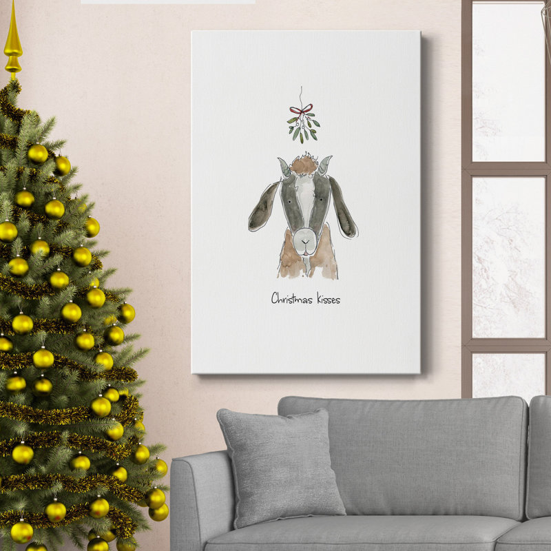 Ferme de chèvre de Noël - reproduction sur toile tendue, H 36 po x l 24 po x P 1 po