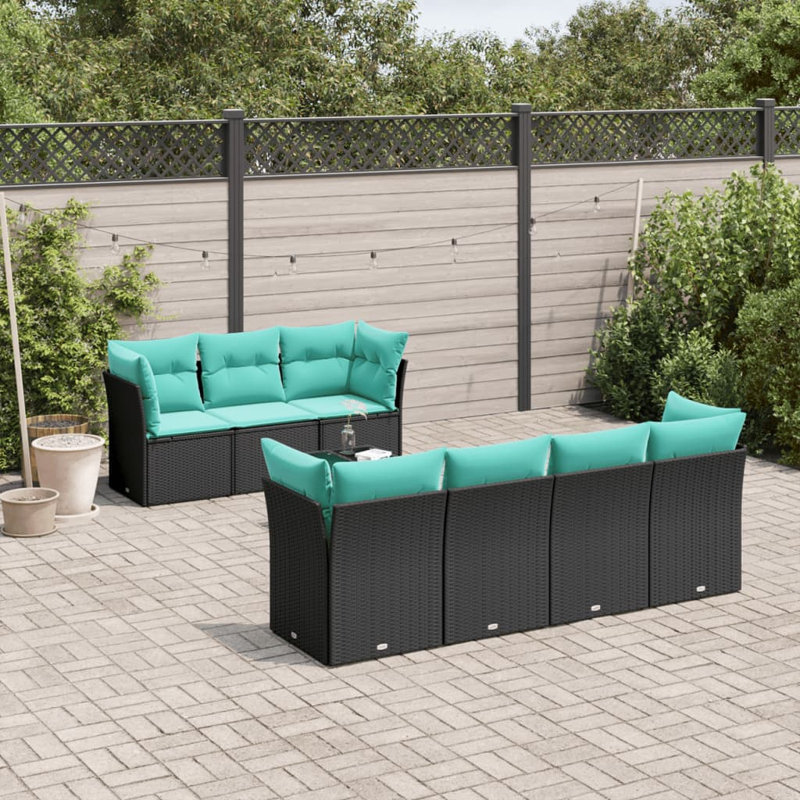  Ensemble de canapé de patio 8 pièces avec coussins en rotin de polyester noir