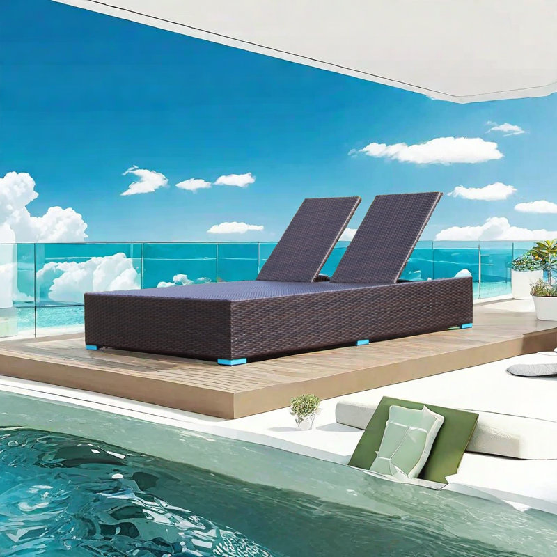 Outdoor Double Rattan Chaise Lounge Set