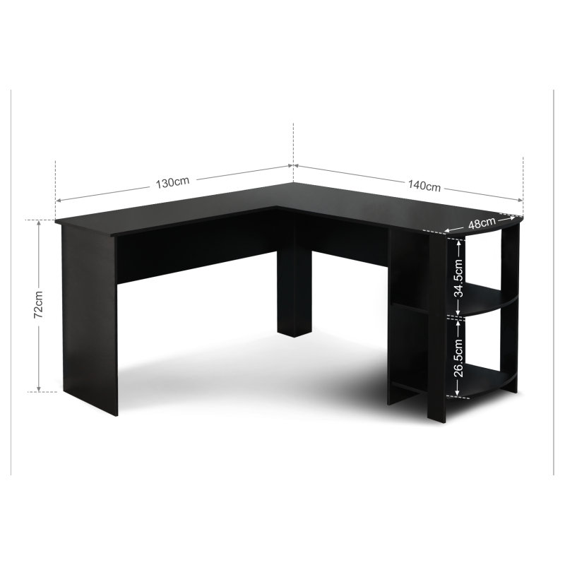 Amelius L-Shaped Writing Desk, White