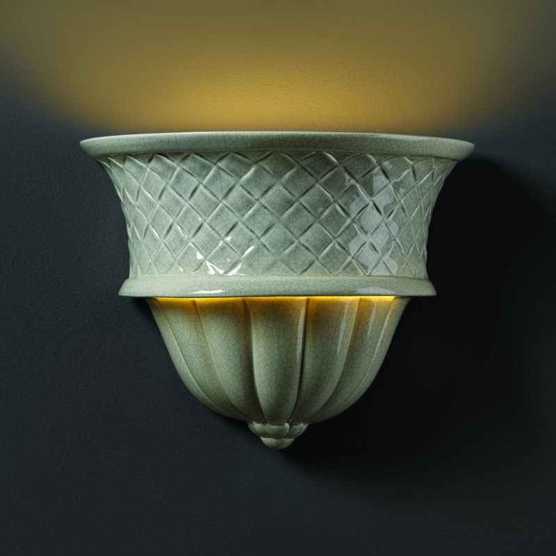Amalio Ceramic Flush Mounted Sconce, Celadon Green Crackle