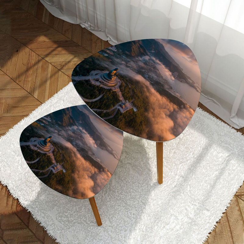 Ensemble de 2 tables basses gigognes triangulaires Statue du Christ Rédempteur Corcovado