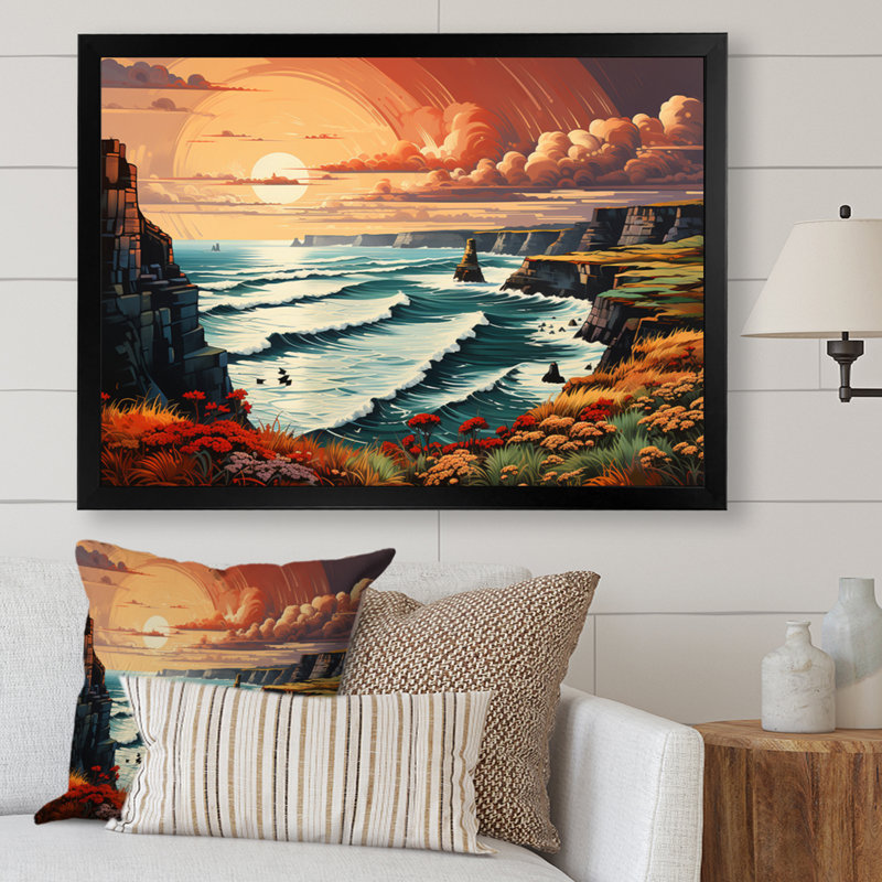 Irlande Falaises de Moher II, Cadre simple noir, H 16 po x l 32 po x P 1 po