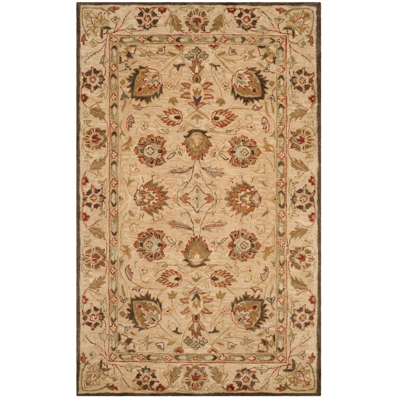 Armintha Oriental Hand-Tufted Wool Beige Area Rug, Rectangle 3' x 5'